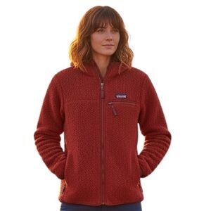 Patagonia Women's Retro Pile Hoody red fleece Sherpa zip sweater jacket Sz S